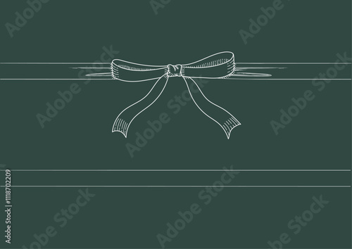 Vintage style decorated long white line bow and ribbon. Hand drawn vintage line art vector illustration.