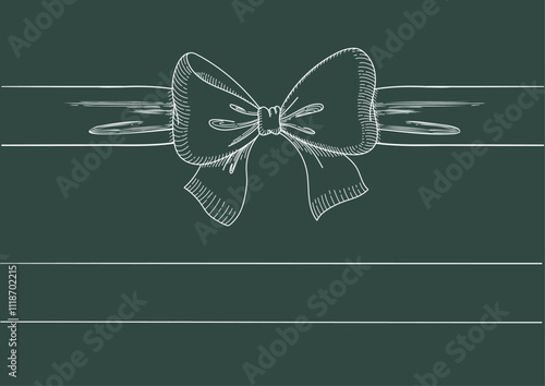 Vintage style decorated long white line bow and ribbon. Hand drawn vintage line art vector illustration.