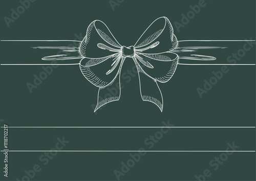 Vintage style decorated long white line bow and ribbon. Hand drawn vintage line art vector illustration.