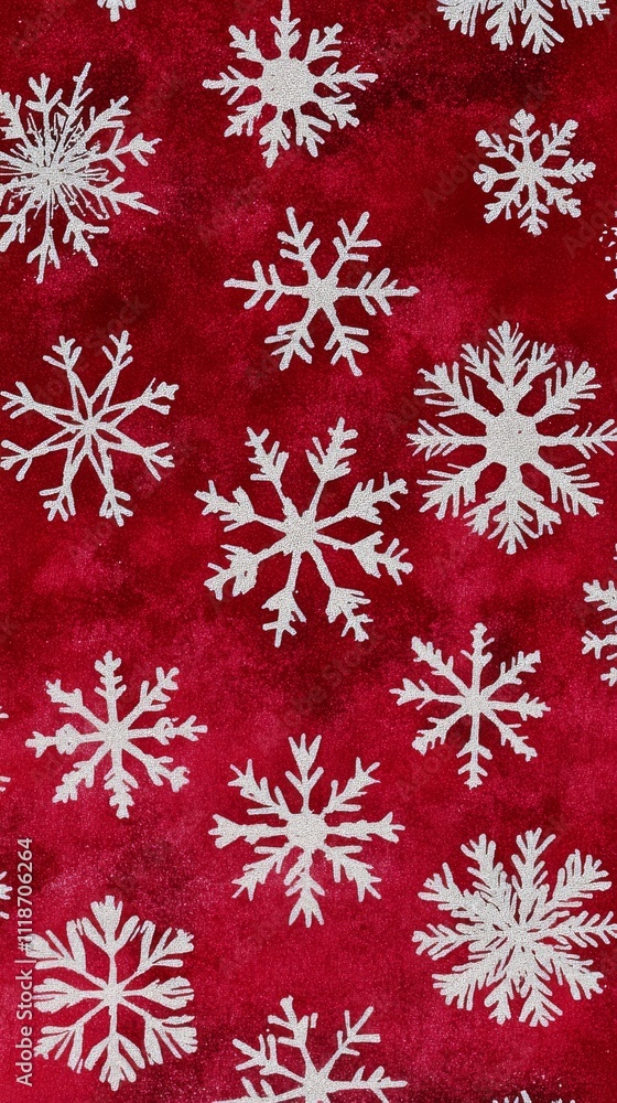 Bright red background with white snowflakes creating a festive winter atmosphere Bright red background with white snowflakes creating a festive winter atmosphere