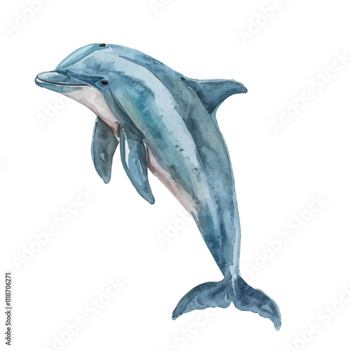 A watercolor painting of a Dolphin, isolated on a white background. Dolphin vector. photo