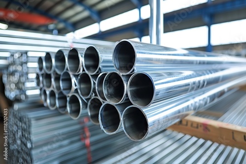 Obraz na płótnie Galvanized aluminum chrome stainless pipes in warehouse for shipment. w salonie