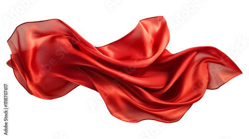 floating elegance glamour silk skirt long train. Beautiful flowing fabric flying wind. Red wavy satin. Abstract element cloth design. Image isolated white background. natural soft light