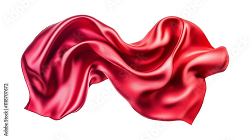floating elegance glamour silk skirt long train. Beautiful flowing fabric flying wind. Red wavy satin. Abstract element cloth design. Image isolated white background. natural soft light
