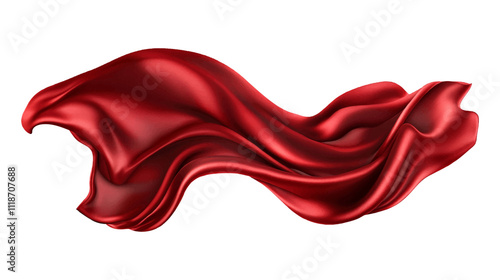 floating elegance glamour silk skirt long train. Beautiful flowing fabric flying wind. Red wavy satin. Abstract element cloth design. Image isolated white background. natural soft light