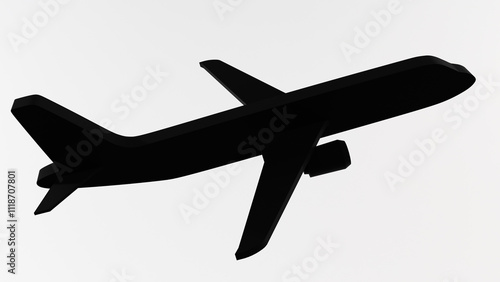 Minimalist silhouette of an airplane in flight, side view, on a white background. Perfect for projects related to travel, aviation and graphic design. photo