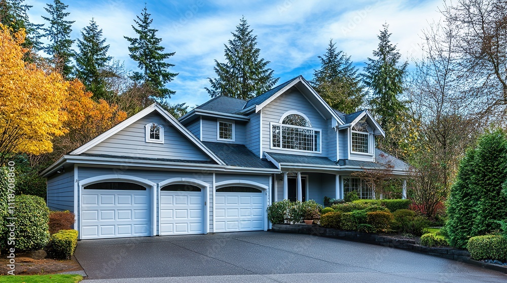 A beige siding house exterior with white trim, showcasing a timeless and elegant design, perfect for architectural and real estate visuals. A beige siding house exterior with white trim, showcasing a timeless and elegant design, perfect for architectural and real estate visuals.