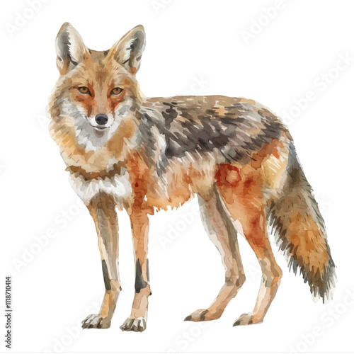 A watercolor drawing of a Golden Jackal, isolated on a white background. Golden Jackal vector.