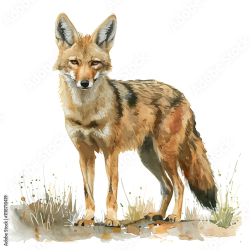 A watercolor vector of a Golden Jackal, isolated on a white background. Golden Jackal vector.