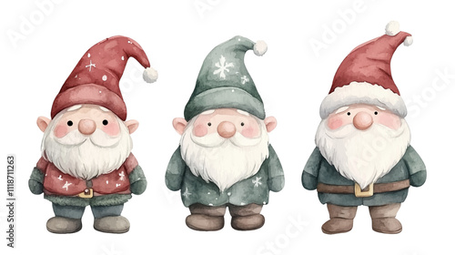 Set Gnomes Hello Fall Autumn Pumpkin and winter leaves Elements Watercolor Vector File , Clipart Cute cartoon style For banner, poster, card, t shirt, sticker.