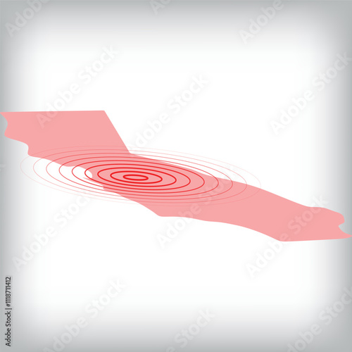 Earthquake, tsunami warning in California, USA. earthquake line and radial lines on the USA map