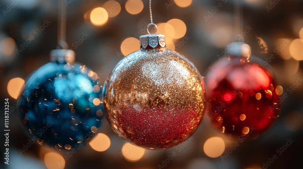 Shimmering Holiday Baubles. Generative AI Shimmering Holiday Baubles. Generative AI