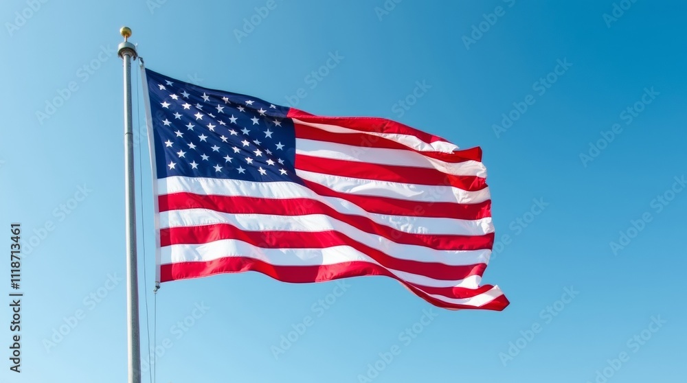 A close-up of the USA flag waving gracefully in the wind, showcasing its vibrant red, white, and blue A close-up of the USA flag waving gracefully in the wind, showcasing its vibrant red, white, and blue