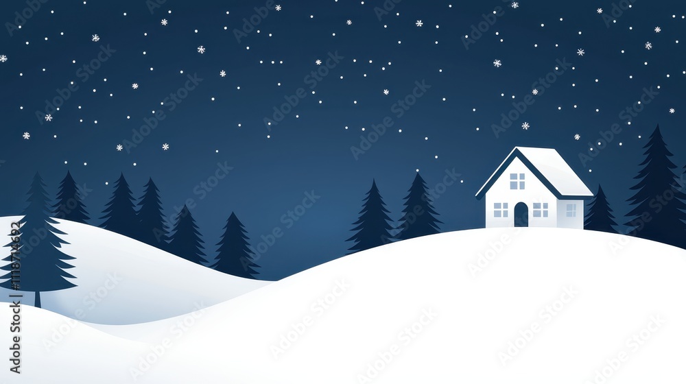 Fototapeta premium Serene Winter Landscape with House Under a Starry Night Sky