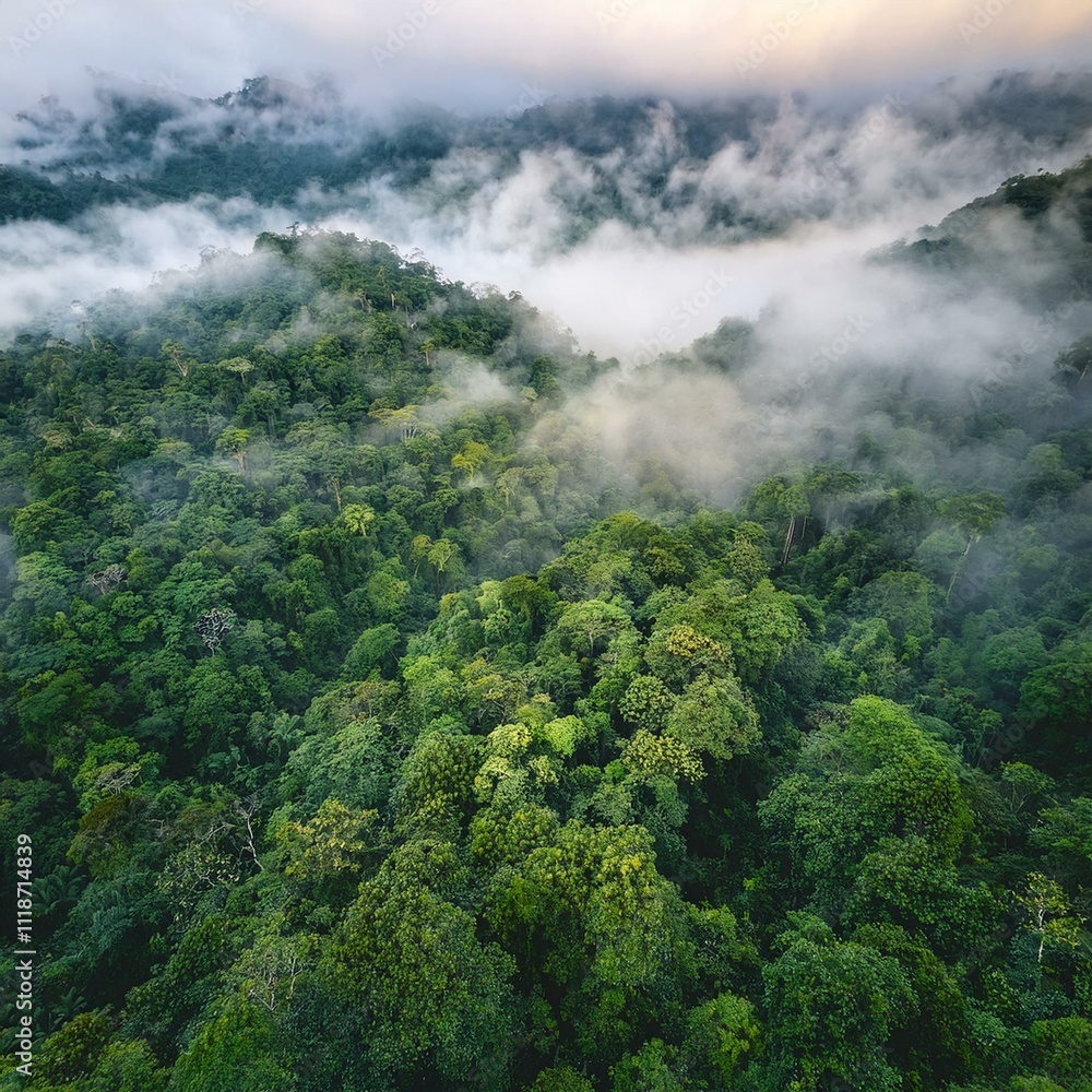 Fog Over the Jungle: An Aerial Look at the Lush Rainforest Landscape Fog Over the Jungle: An Aerial Look at the Lush Rainforest Landscape