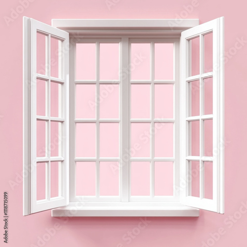 window with pink shutters