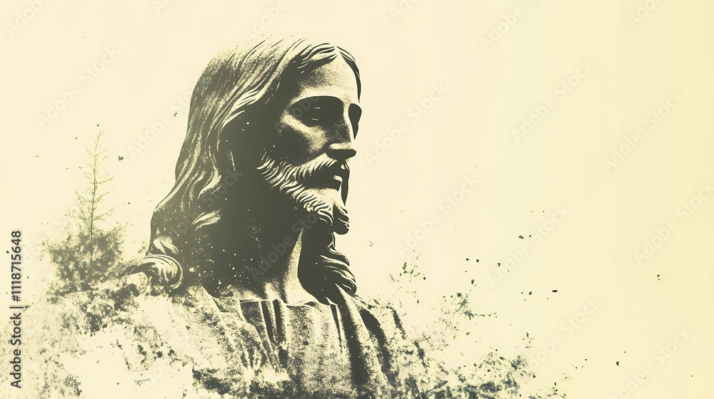 A peaceful Jesus statue in a mystical landscape, radiating calmness and spiritual energy through an ethereal and sacred design. A peaceful Jesus statue in a mystical landscape, radiating calmness and spiritual energy through an ethereal and sacred design.