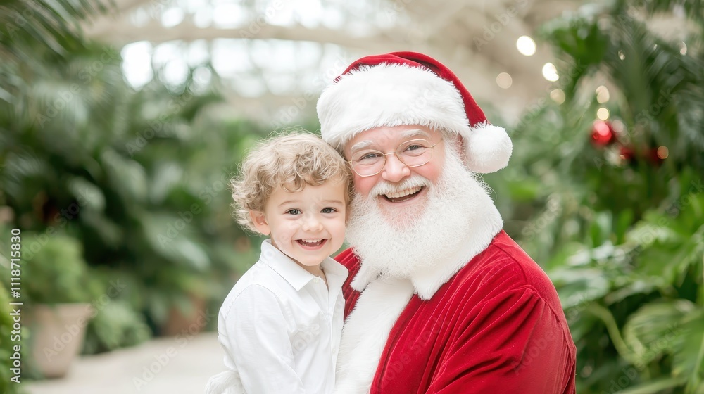 Joyful Holiday Encounter Between Santa Claus and a Young Child Joyful Holiday Encounter Between Santa Claus and a Young Child