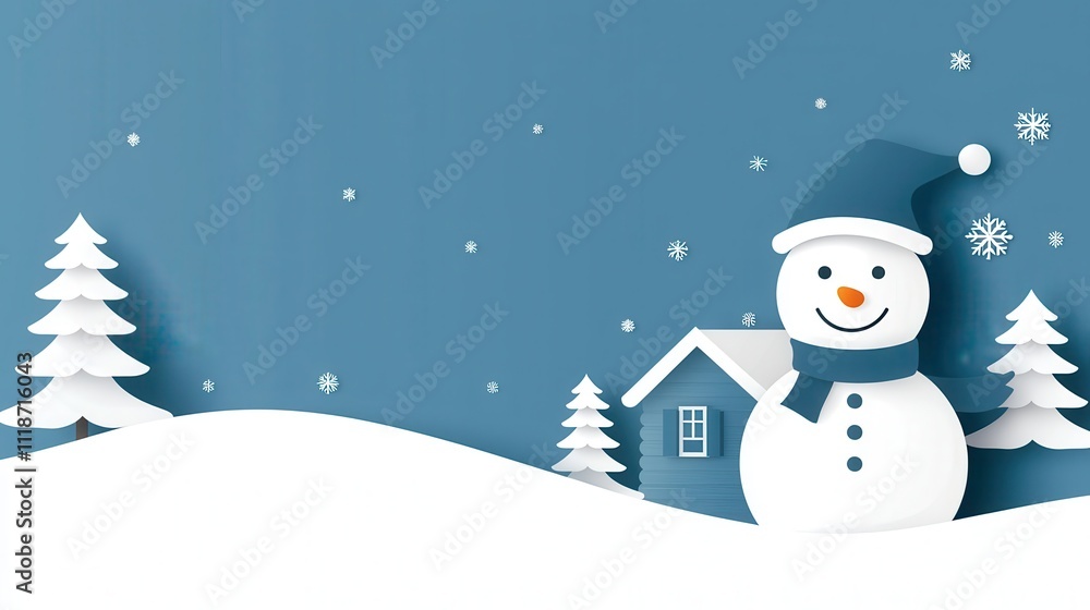 Fototapeta premium Charming Winter Scene Featuring a Snowman and Snowy Landscape