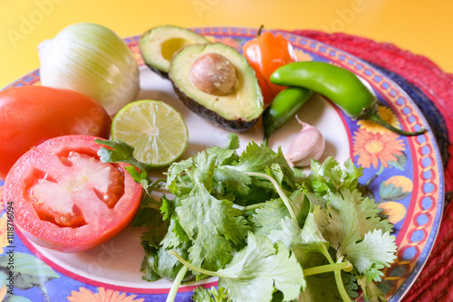 salad with tomates, avocado, onion, garlic, cilantro and chli