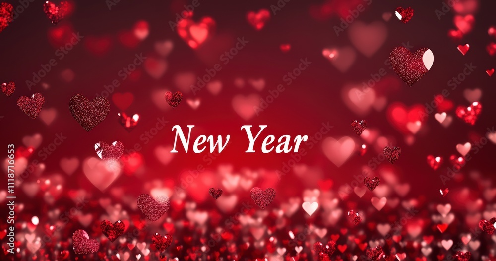 new year text with red background and heart decorations new year text with red background and heart decorations