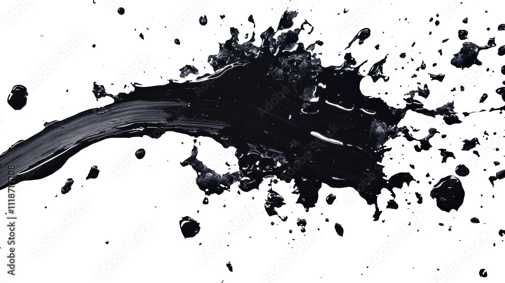Obraz premium A dynamic splash of black liquid isolated on a transparent background, ideal for creative designs or artistic projects.