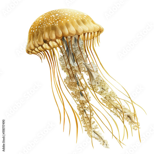 A watercolor vector of a Jellyfish, isolated on a white background. Jellyfish vector.