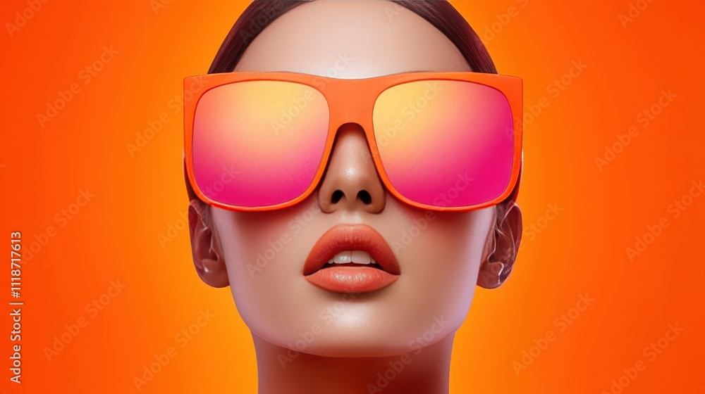 Striking Portrait of a Fashionable Model in Vibrant Sunglasses Striking Portrait of a Fashionable Model in Vibrant Sunglasses