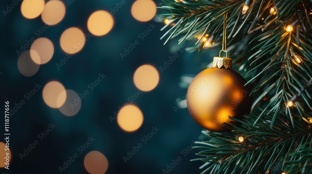 Sparkling Christmas Ornament Hanging on a Beautiful Evergreen Branch Sparkling Christmas Ornament Hanging on a Beautiful Evergreen Branch