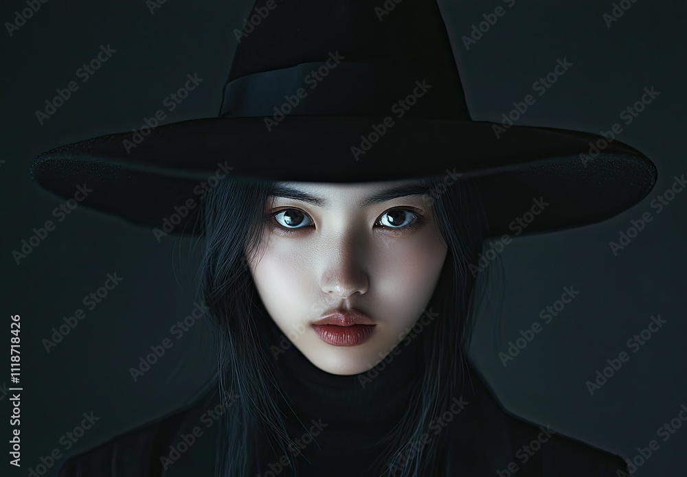 Haunting Elegance: Hyper-Realistic Portrait of a Korean Woman with Glowing Blue Eyes Haunting Elegance: Hyper-Realistic Portrait of a Korean Woman with Glowing Blue Eyes