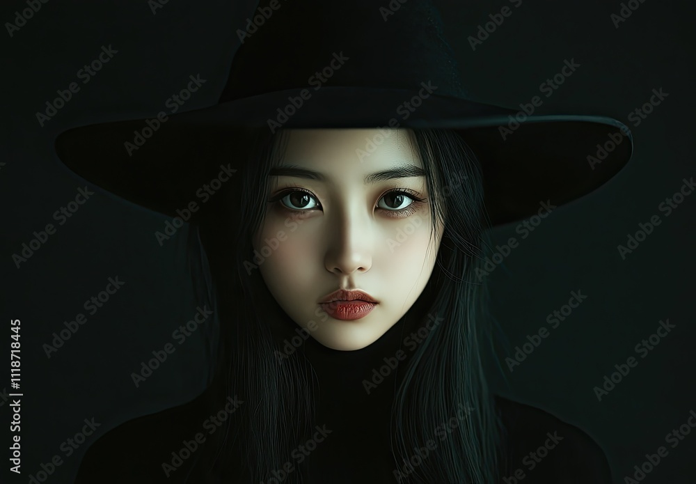 Haunting Elegance: Hyper-Realistic Portrait of a Korean Woman with Glowing Blue Eyes Haunting Elegance: Hyper-Realistic Portrait of a Korean Woman with Glowing Blue Eyes