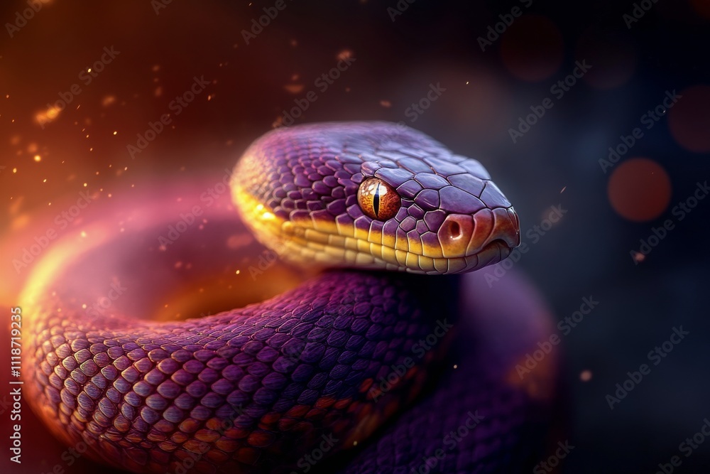 Fototapeta premium Detailed close up of a vibrant snake with unique coloration