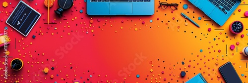 Vibrant business clipart theme colorful illustrations of office items like pens laptops and documents ideal for dynamic presentations