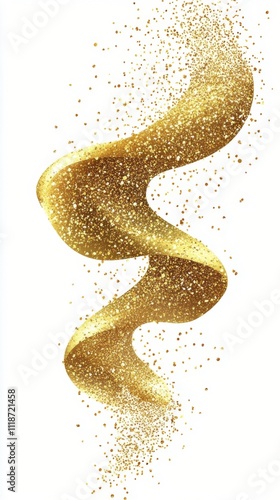 Elegant golden swirl with sparkling accents on a white background that adds a touch of glamor
