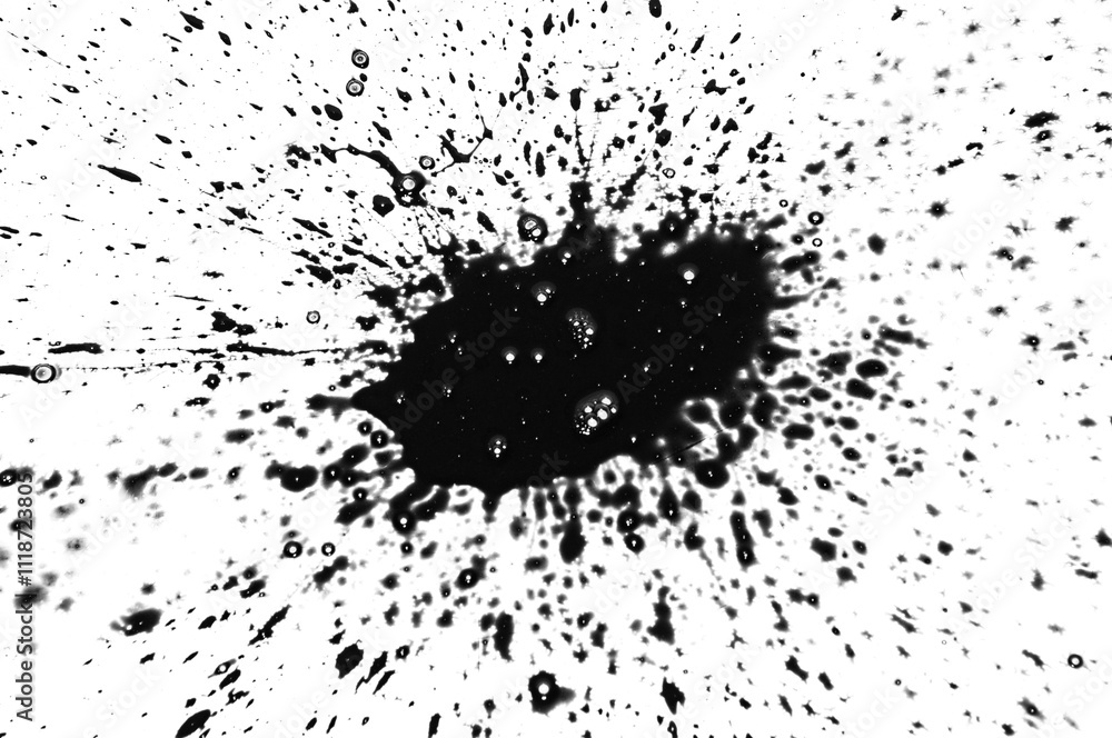 Artistic black ink splash with dynamic patterns emanating from the center of the composition Artistic black ink splash with dynamic patterns emanating from the center of the composition