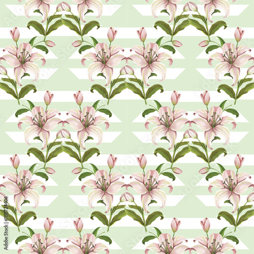 Beautiful lily flowers and spring flowers oil painting seamless pattern. Realistic and wonderful pattern for wallpaper and fabric.