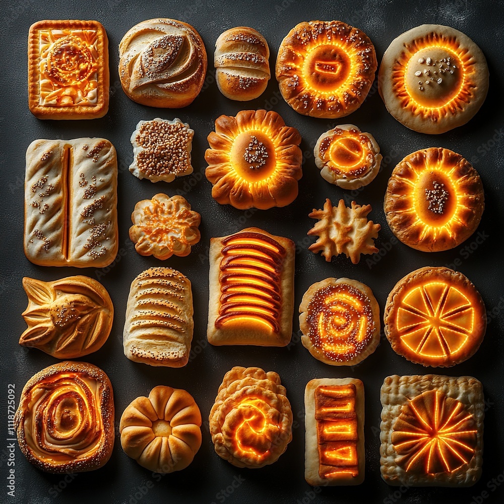 Artistic cookie display bakery food photography cozy environment top-down view creative designs for seo impact Artistic cookie display bakery food photography cozy environment top-down view creative designs for seo impact