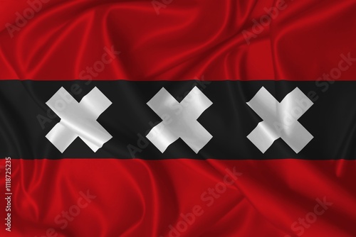 Photography Flag of Amsterdam waving in the wind on silk texture