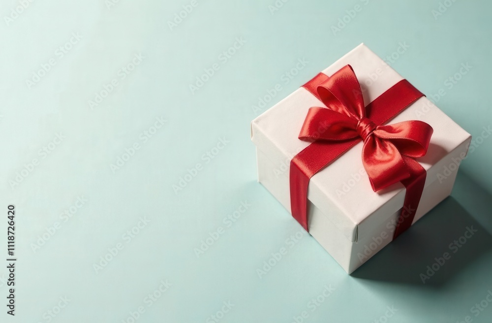 white gift box with red ribbon on pastel background white gift box with red ribbon on pastel background