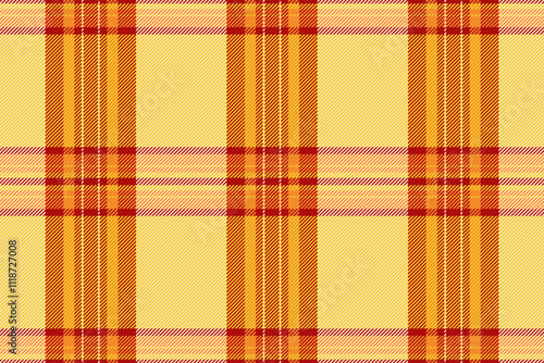 Open fabric texture background, layer vector check textile. Kind tartan seamless pattern plaid in tumeric and bisque colors.