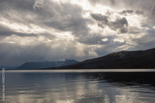 Sun Rays Over Mountain Lake