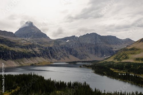 Overcast Mountains Above Serene Lake
