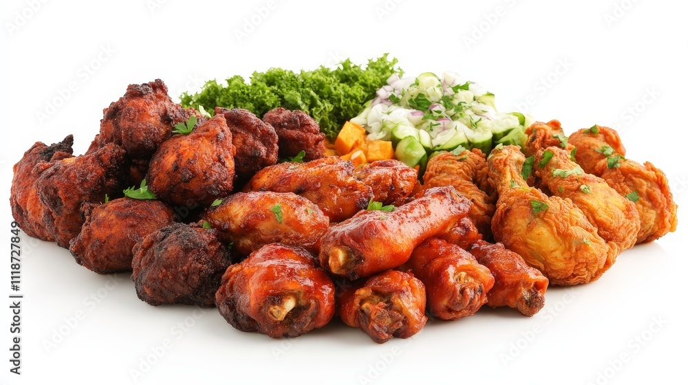 A platter of assorted chicken wings and sides, ideal for gatherings or parties. A platter of assorted chicken wings and sides, ideal for gatherings or parties.