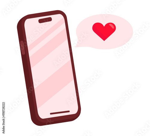 Smartphone with a heart message. Valentine's Day illustration in flat style. Isolated on white background