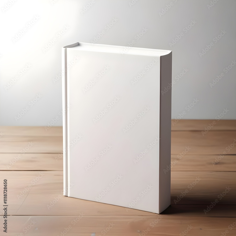 A white mockup book or box on a wooden table A white mockup book or box on a wooden table