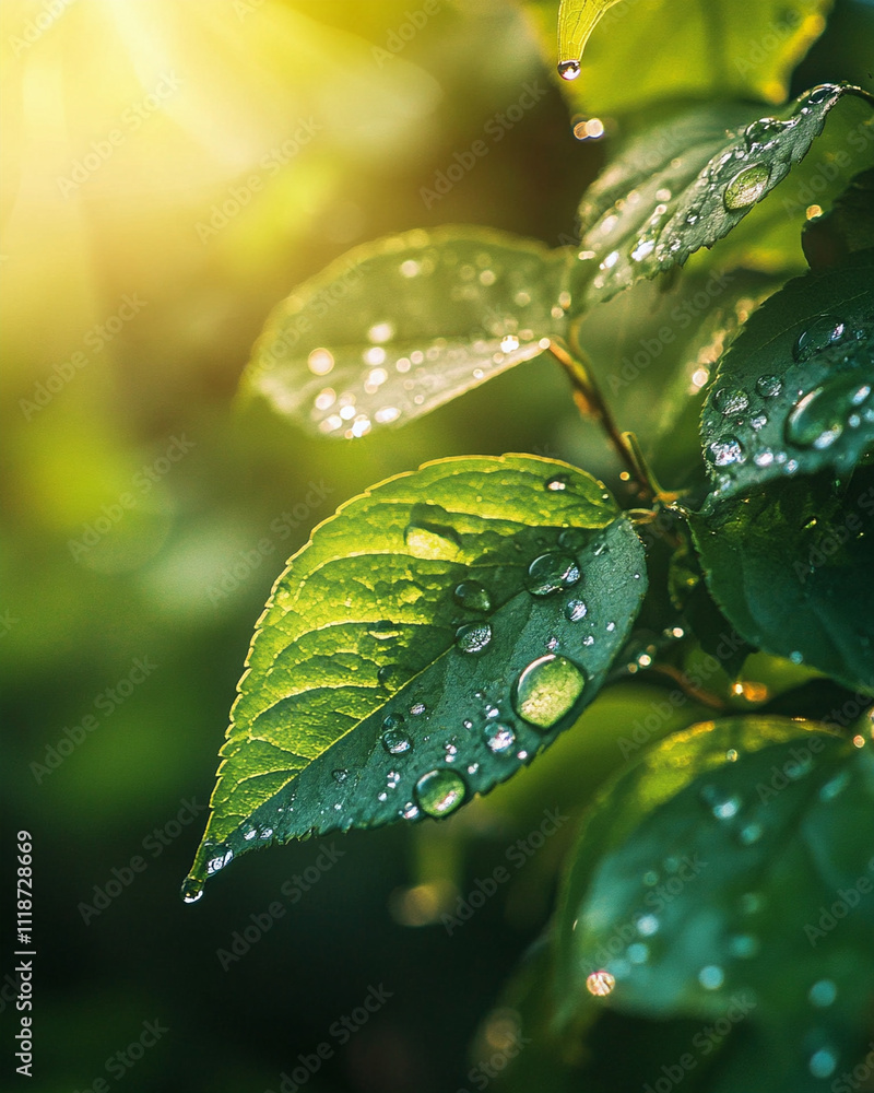 Image of the morning dew on leaves in a natural outdoor environment. Image of the morning dew on leaves in a natural outdoor environment.