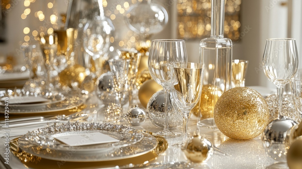 New Year table setting with gold and white
New Year table setting with gold and white