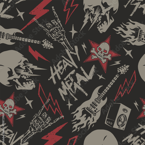 Metal design with skulls and guitars