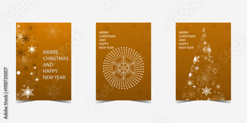 vertical festive christmas greeting cards winter poster set happy holidays brown background vector illustration