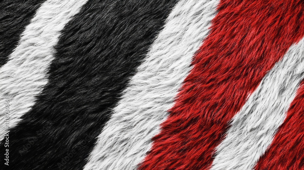 The captivating texture of zebra fur features dynamic black and white stripes interspersed with vibrant red hues, creating a bold visual statement perfect for artistic projects or design elements